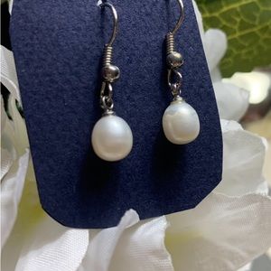 Pearl Style Silver Fishhook Pierced Earrings (Believe to be Handmade)